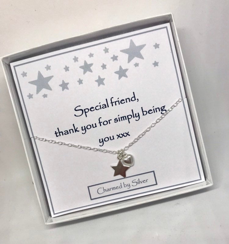A Special Friend Gift - A Sterling Silver Heart & Star Necklace