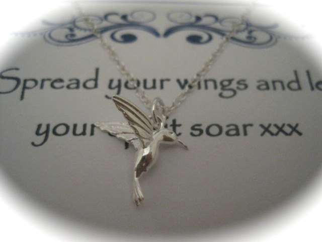 Sterling Silver Hummingbird Charm Necklace With A Message