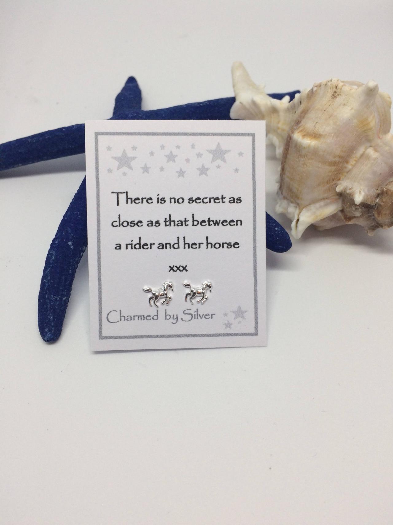 Sterling Silver Horse Stud Earrings With Message