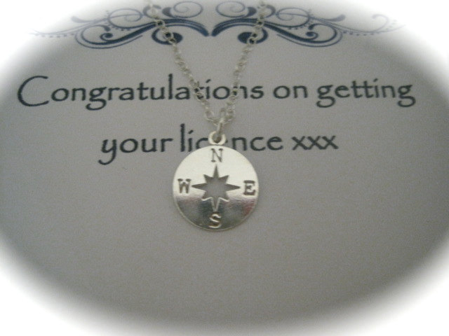 Sterling Silver Compass Charm Necklace With A Message