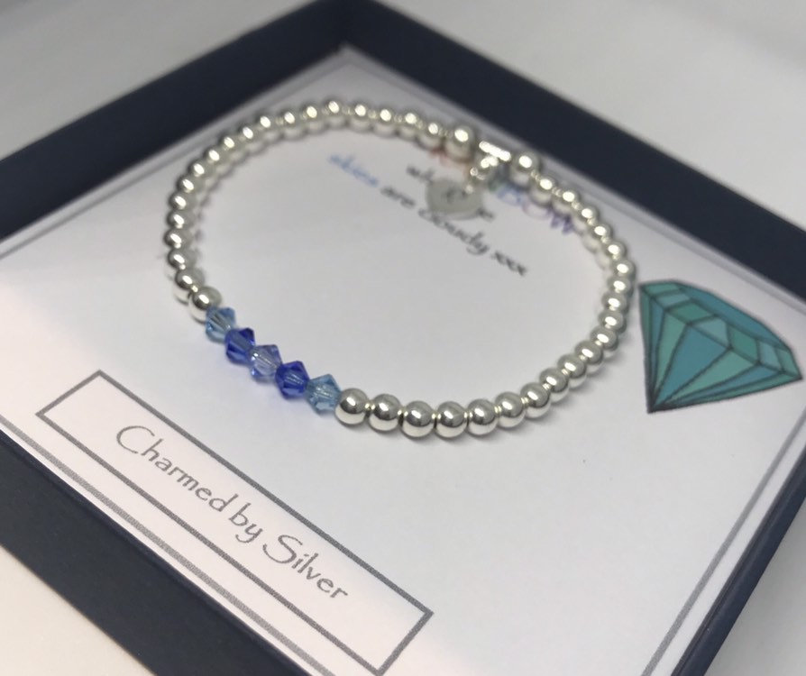 Swarovski Crystal 'Hues of the Ocean' Initial Heart Sterling Silver bead Bracelet