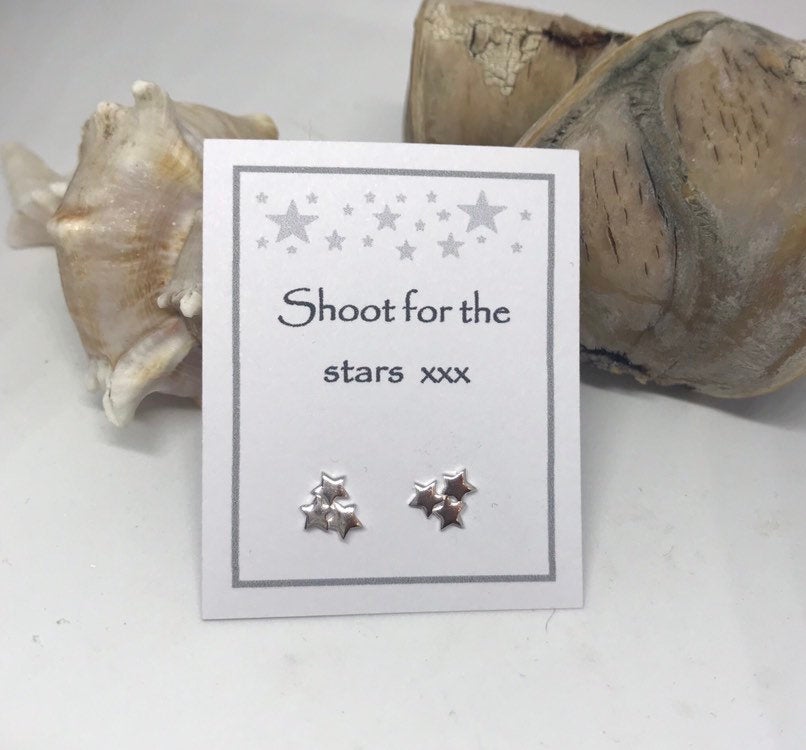 Sterling Silver Star Cluster Stud Earrings With Message Shoot For The Stars