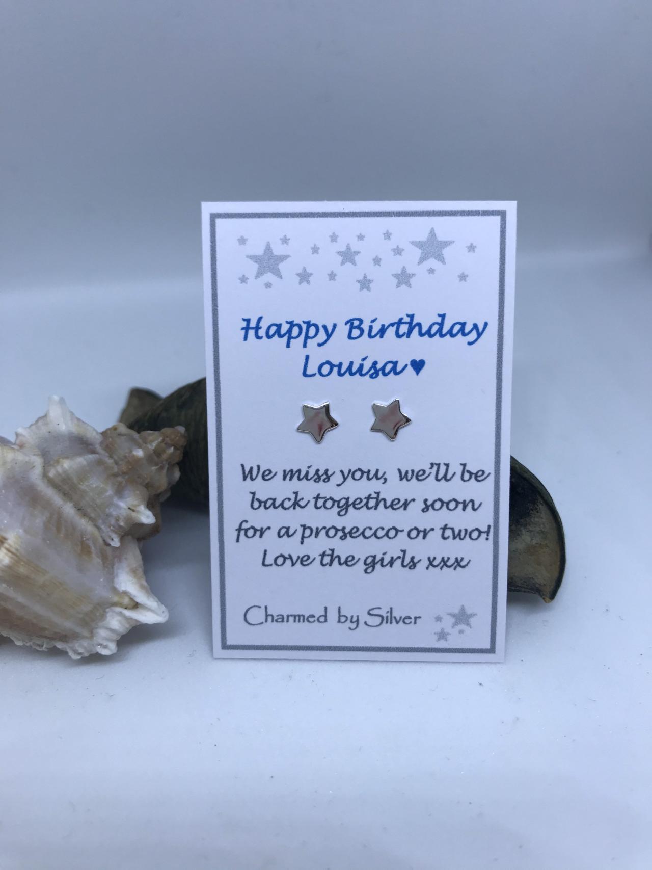 Perfect Birthday Gift Sterling Silver Star Stud Earrings -add A Birthday Message
