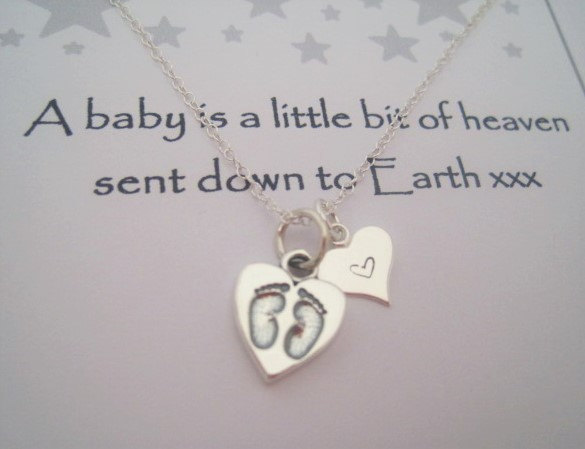 Sterling Silver Baby Footprints Charm Necklace - a perfect gift for a new Mom