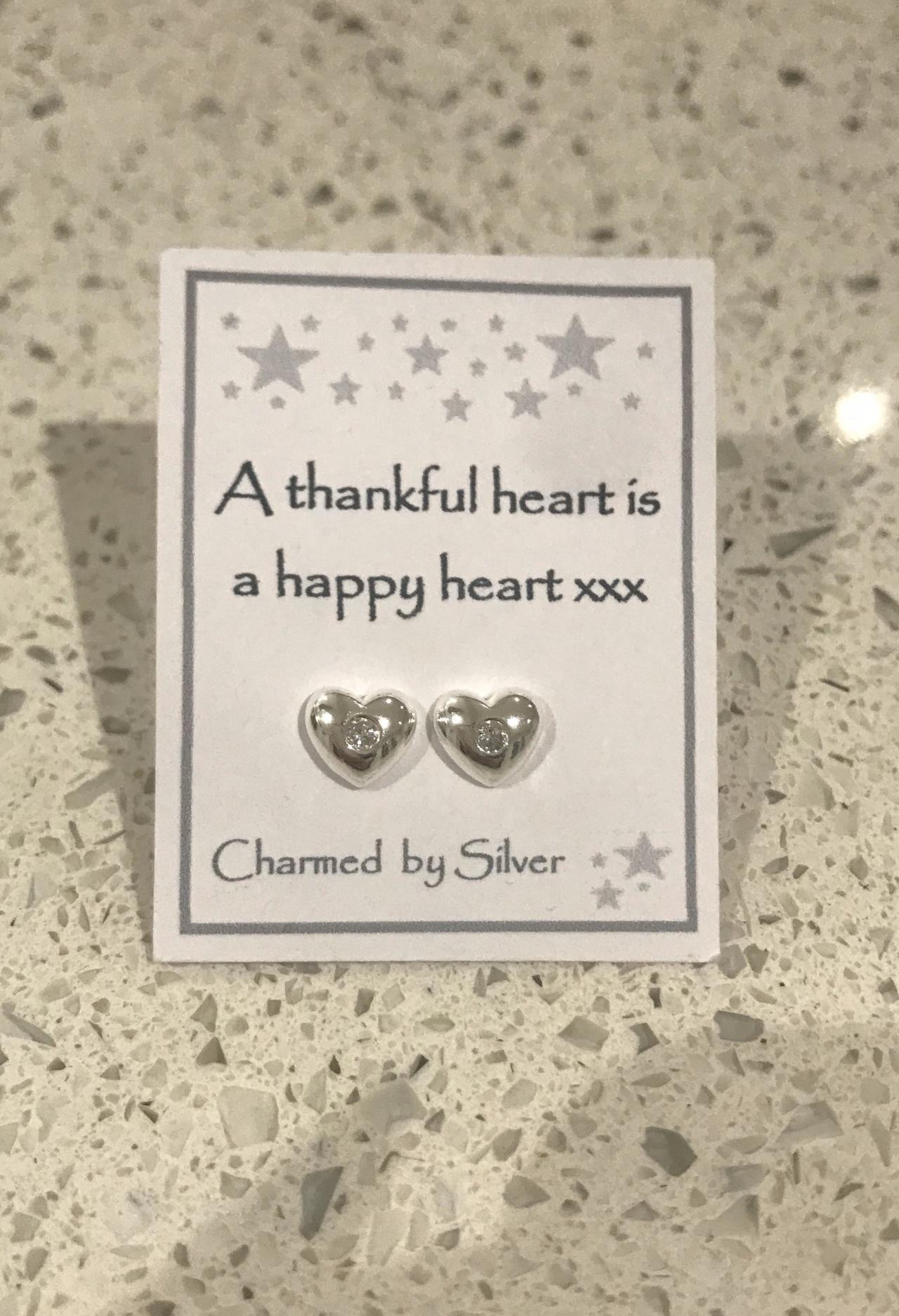 Sterling Silver Crystal Heart Stud Earrings With Message