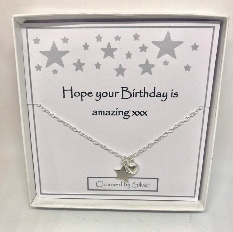 A Birthday Gift - A Sterling Silver Heart & Star Necklace