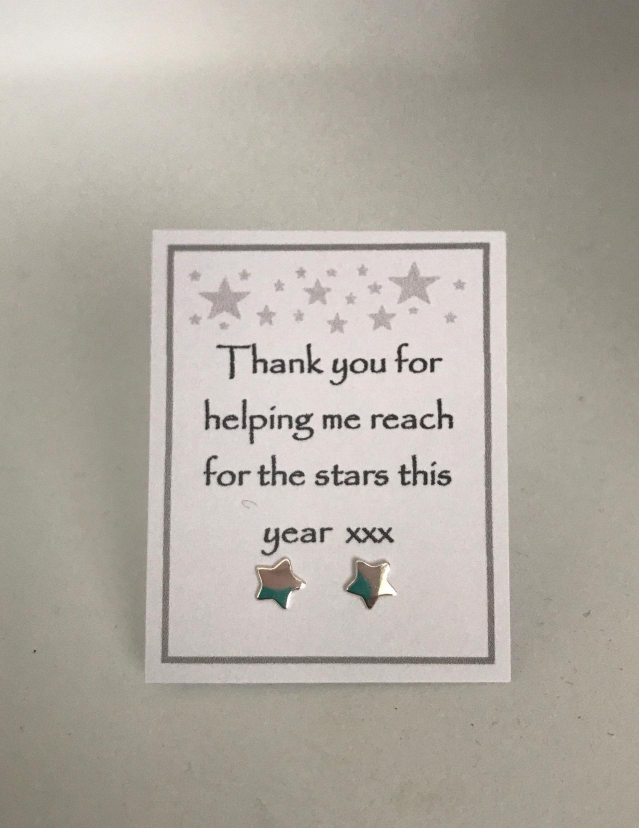 Teacher Earrings Sterling Silver Star Stud Earrings With Teacher Thank You Message