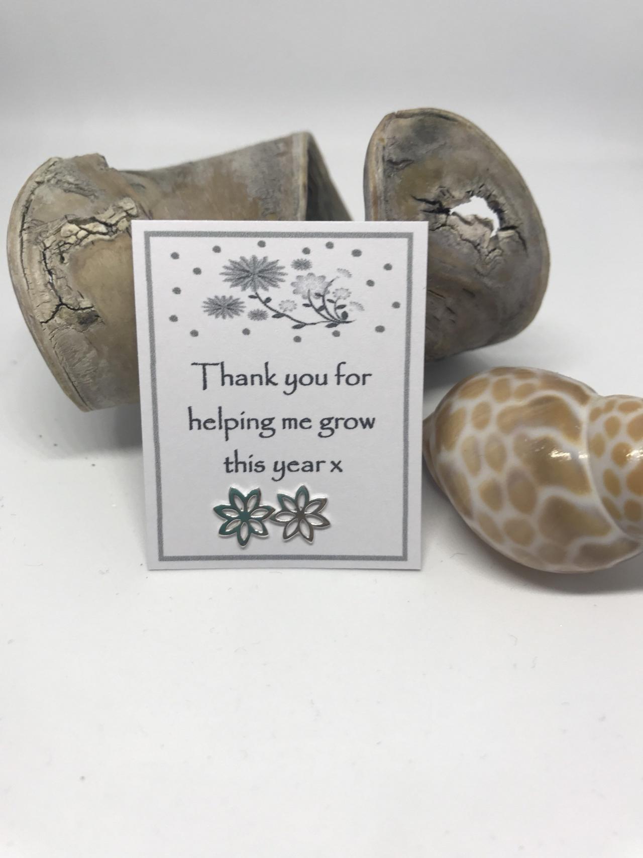 Teacher Earrings Sterling Silver Flower Stud Earrings With Message