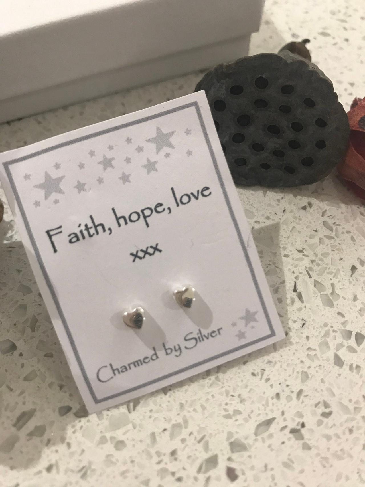Sterling Silver Solid Heart Stud Earrings With Message