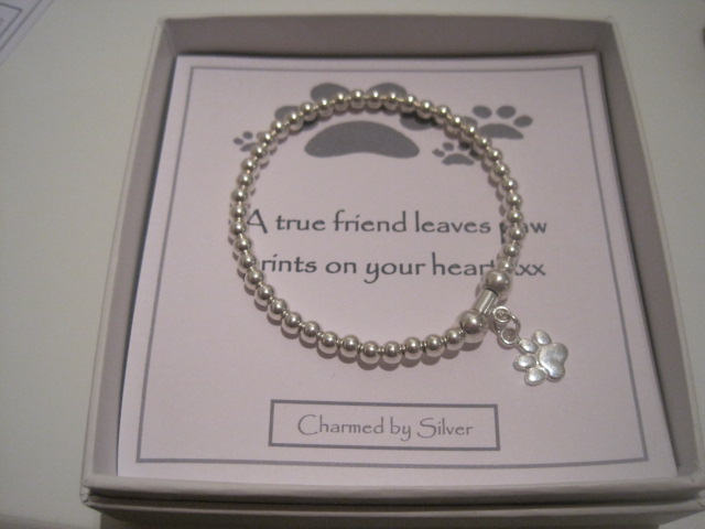 Sterling Silver Dog Paw Print Charm Stretch Bead Bracelet - A Perfect Gift For A Dog Lover