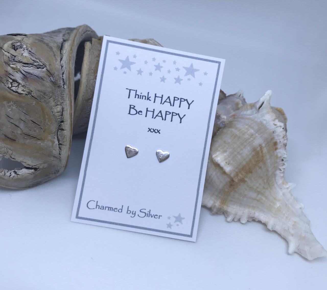 Sterling Silver Heart Earrings With A Happy Message