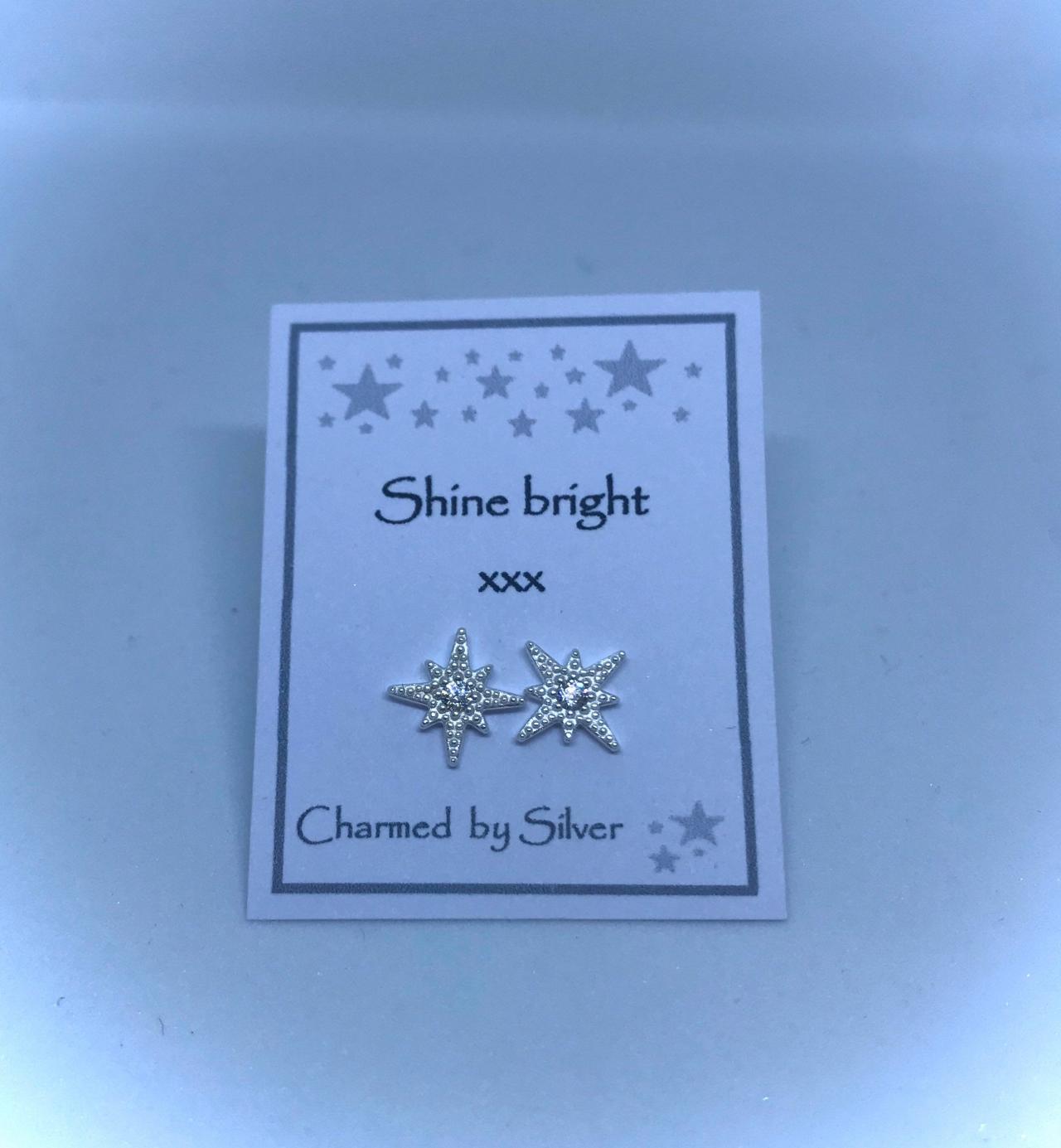 Sterling Silver Cubic Zirconia Star Stud Earrings With Message
