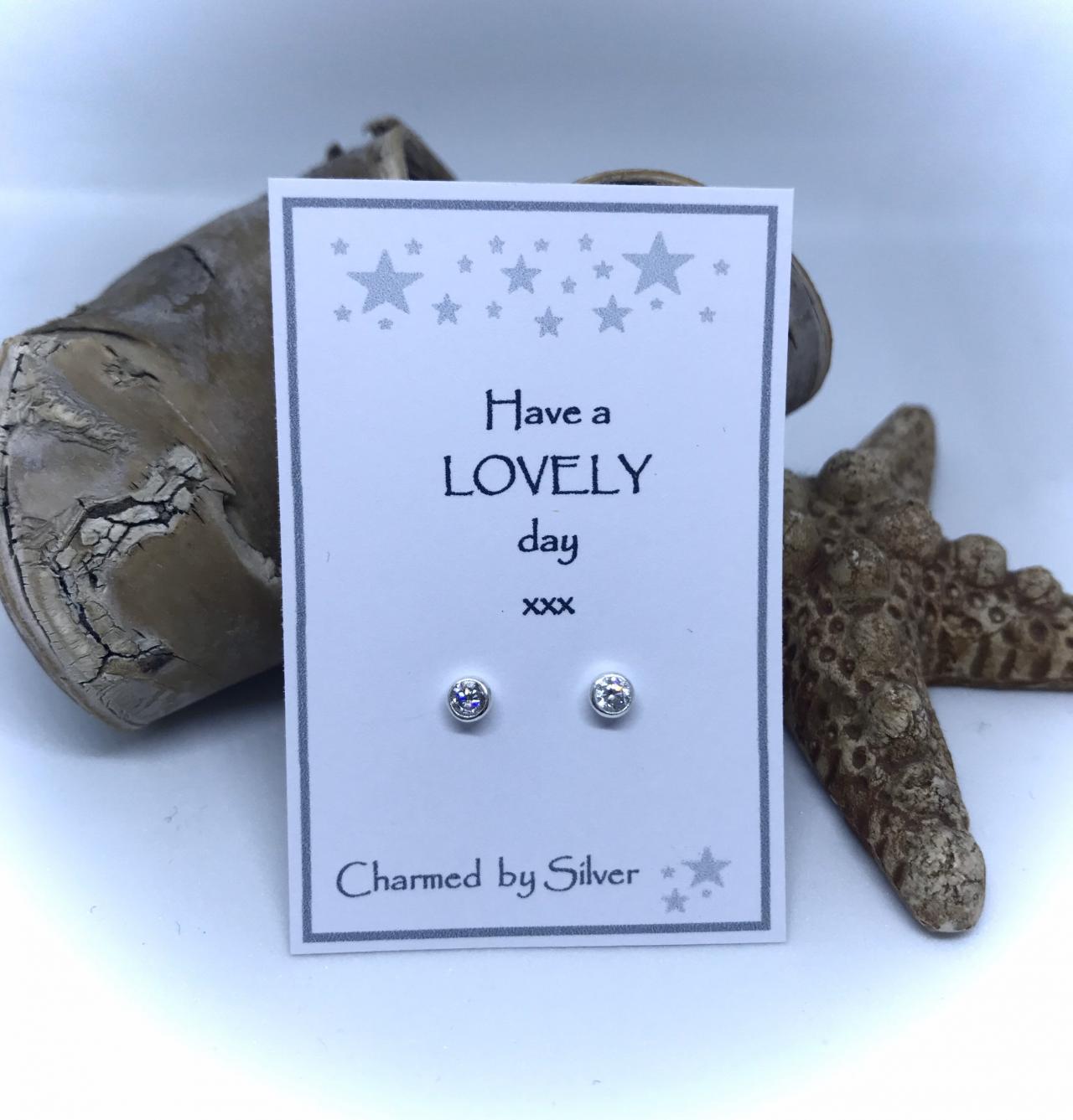 Sterling Silver Cubic Zirconia Stud Earrings With A Birthday Message