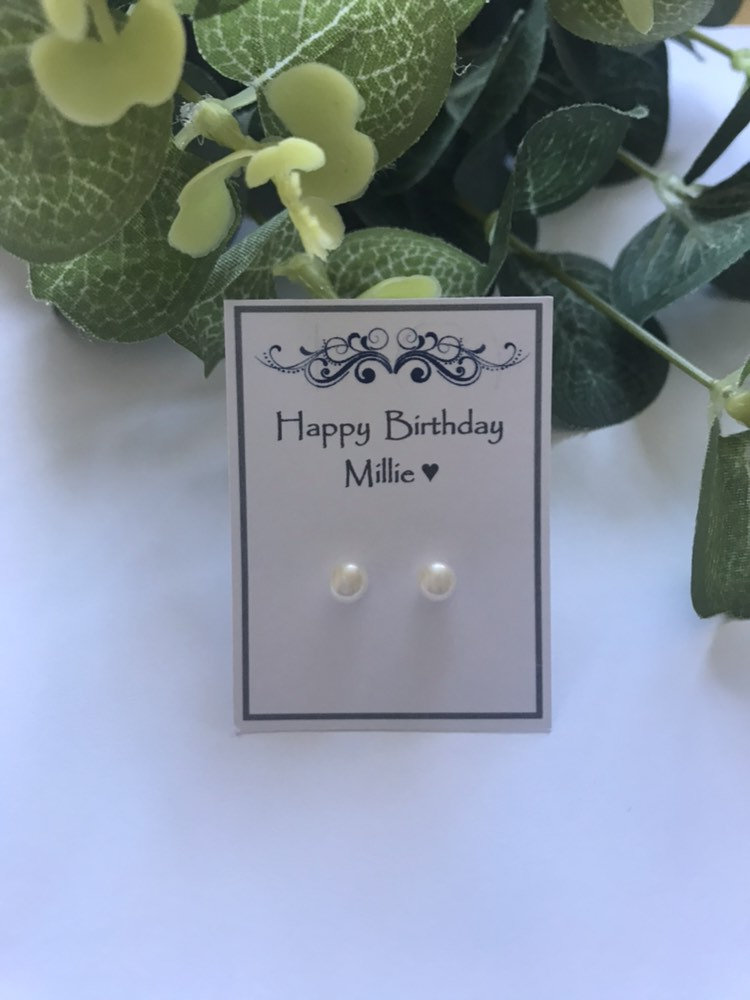 Sterling Silver Freshwater Pearl Earrings With Birthday Message