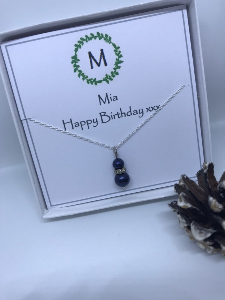 Monogram Personalised Birthday Sterling Silver Swarovski Pearl Necklace