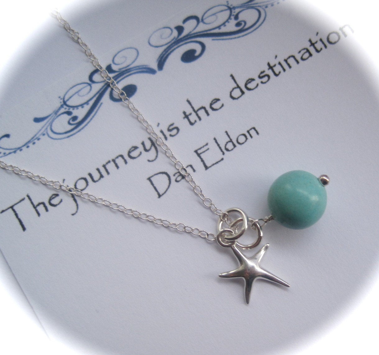 Sterling Silver Starfish Charm And Turquoise Gemstone Necklace Journey Travel