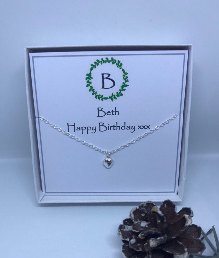Monogram Personalised Birthday Sterling Silver Heart Necklace