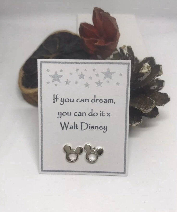 Sterling Silver Disney Mickey Mouse Theme Stud Earrings With A Message