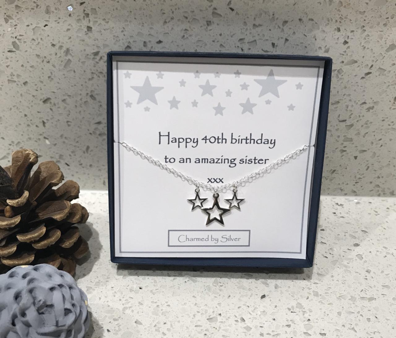 Sterling Silver Three Star Necklace With Birthday Message