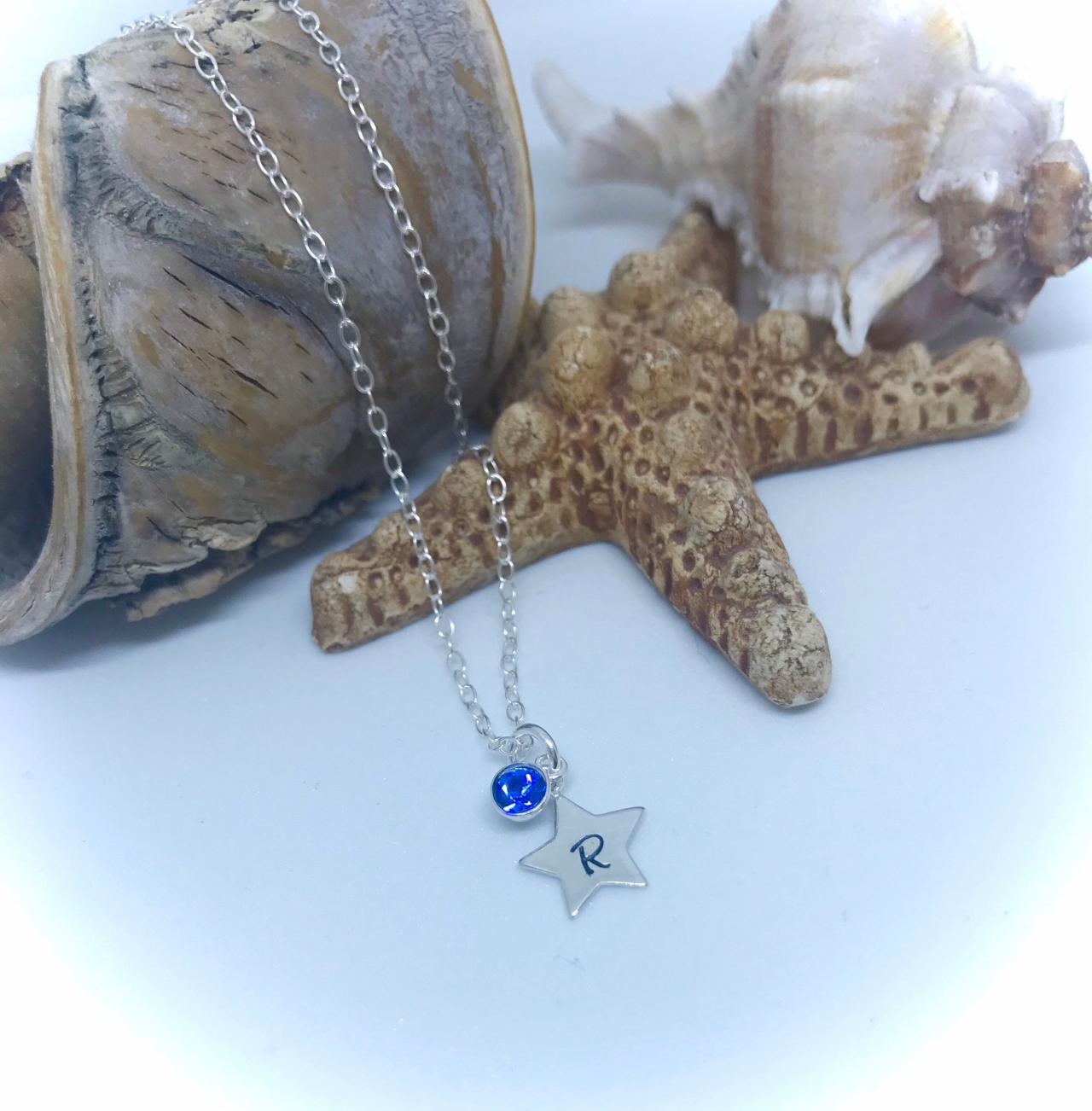 Monogram Sterling Silver Star Charm & Birthstone Necklace