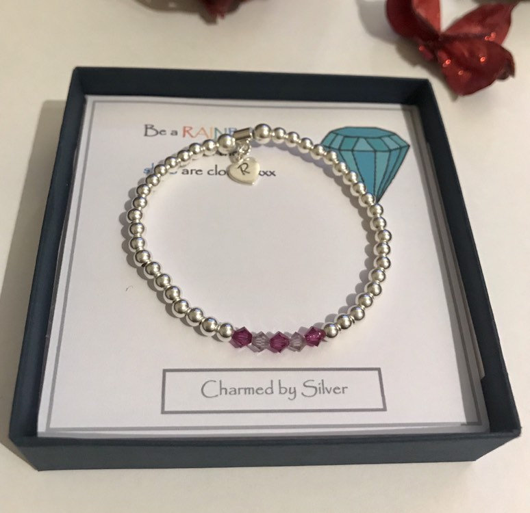 Swarovski Crystal 'Pop of Pink' Initial Heart Sterling Silver bead Bracelet