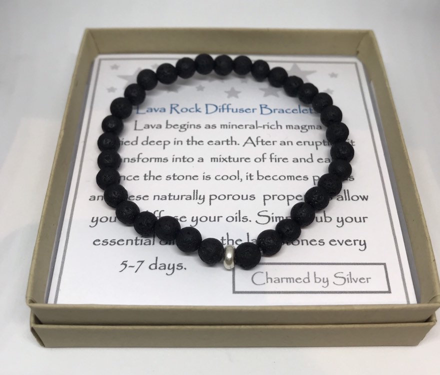 Aromatherapy Lava Rock Diffuser Bracelet And Sterling Silver Bead