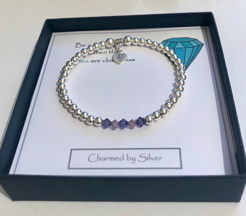 Swarovski Crystal 'purple Pastels' Initial Heart Sterling Silver Bead Bracelet