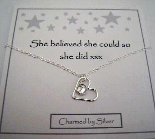 Sterling Silver Heart & Coloured Crystal Charm Necklace