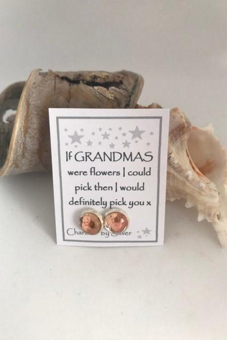 Available for immediate despatch - dried flower earrings with a message for a Grandma or Nan x