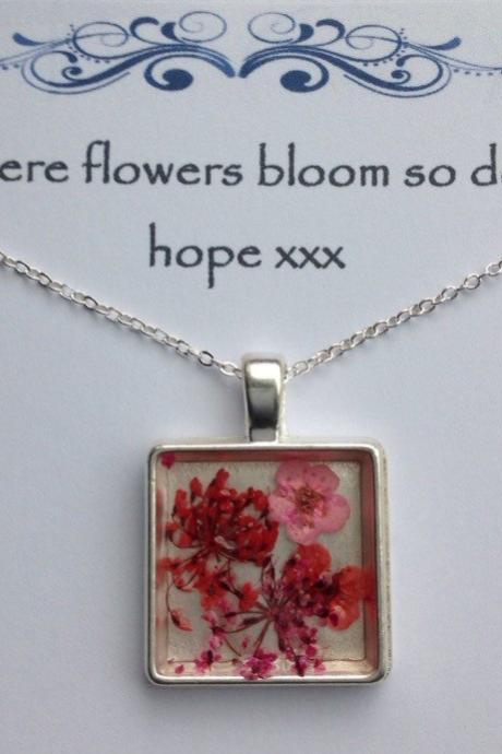 Memories of Flowers - a dried flower Memory Necklace with a beautiful message