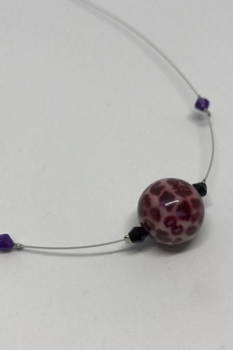 - Beautiful Purple Animal Print Style Bead Necklace