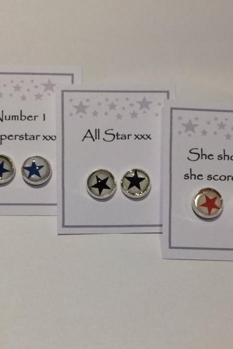 ! Converse All Star Inspired Round Star Message Earrings Set Of 3 Pairs In Red, Blue &amp;amp;amp; Black (buy 3 Pay For 2, Normally 6 Pound