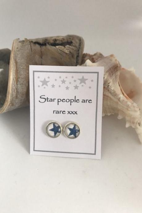 Available for immediate despatch Converse All Star Inspired Round Blue Star Message Earrings