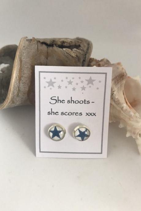 Available For Immediate Despatch Converse All Star Inspired Round Blue Star Message Earrings