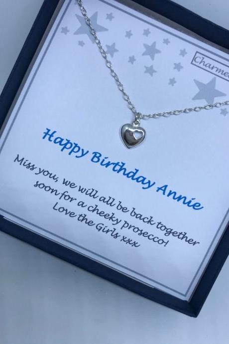 Birthday Sterling Silver Cut Out Two Heart Necklace with add your own message