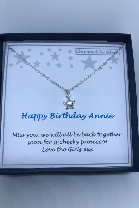 Birthday Sterling Silver Puffed Star Necklace with add your own message