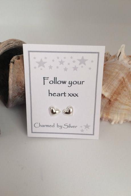 Sterling Silver 3d Heart Stud Earrings With Message - A Valentine Gift