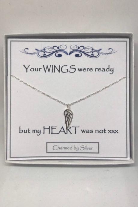 Keepsake Remembrance Sterling Silver Angel Wing Necklace Your WINGS were ready but my HEART was not
