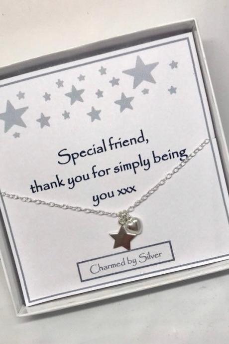 A Special Friend Gift - A Sterling Silver Heart &amp;amp;amp; Star Necklace
