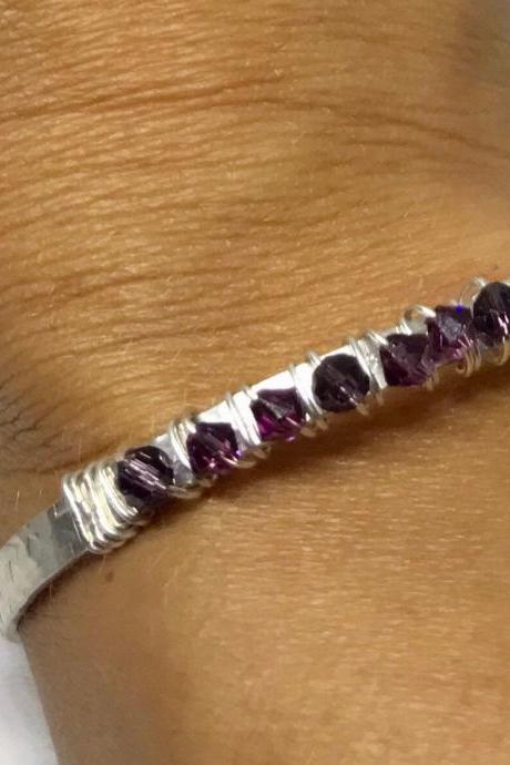 Sterling Silver Bohemian Swarovski Purple Crystal Cuff Bangle