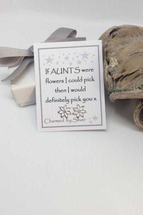 Sterling Silver Flower Stud Earrings With Message 'if Aunts Were Like Flowers ...'