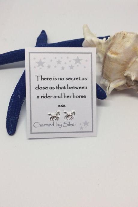 Sterling Silver Horse Stud Earrings with Message