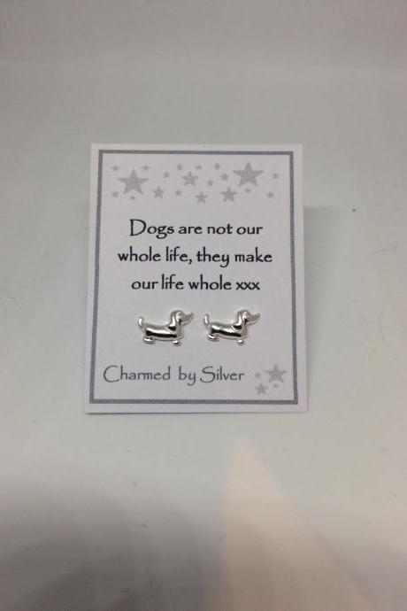 Sterling Silver Dog Stud Earrings With Message