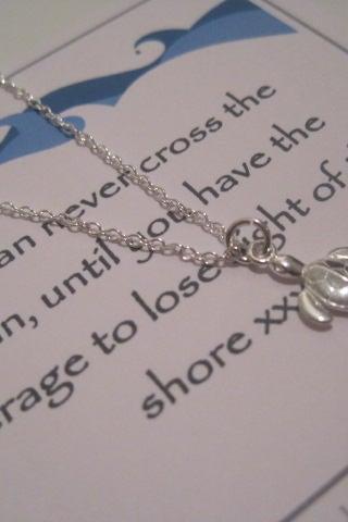 Sterling Silver Turtle Necklace - You can never cross the ocean until you have courage to lose sight of the shore