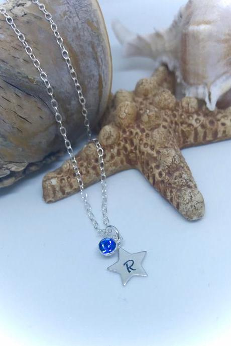 Sterling Silver Christening Wishing Star And Coloured Birthstone Crystal Necklace