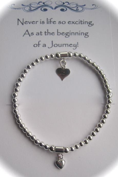 Serenity 18th, 21st, 30th, 40th, 50th, 60th Birthday Sterling Silver Heart Stretch Bead Bracelet