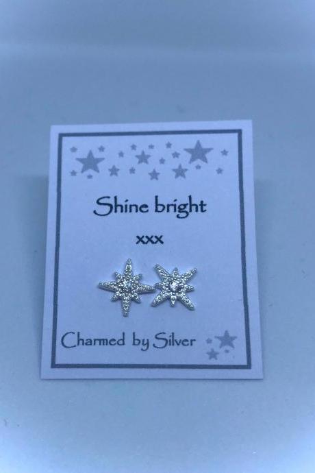 Sterling Silver Cubic Zirconia Star stud Earrings with Message