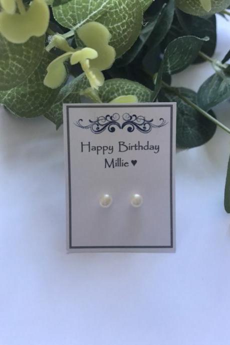 Sterling Silver Freshwater Pearl Earrings with Birthday Message