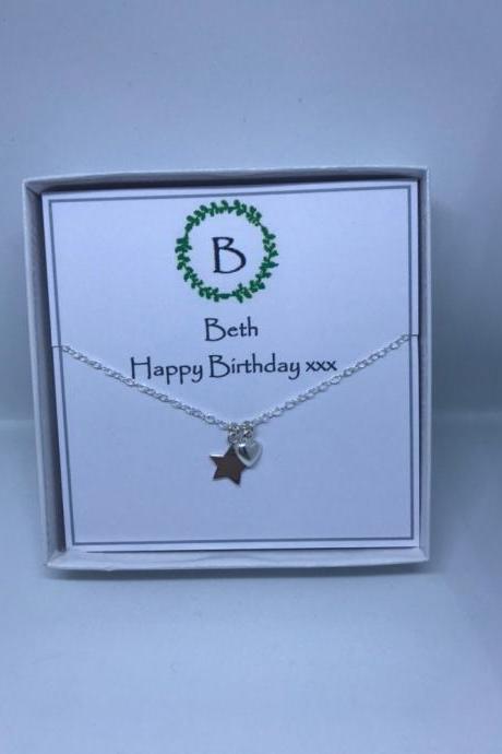 Monogram Personalised Sterling Silver Heart & Star Necklace