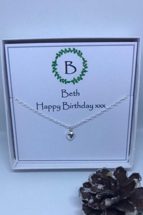Monogram Personalised Birthday Sterling Silver Heart Necklace